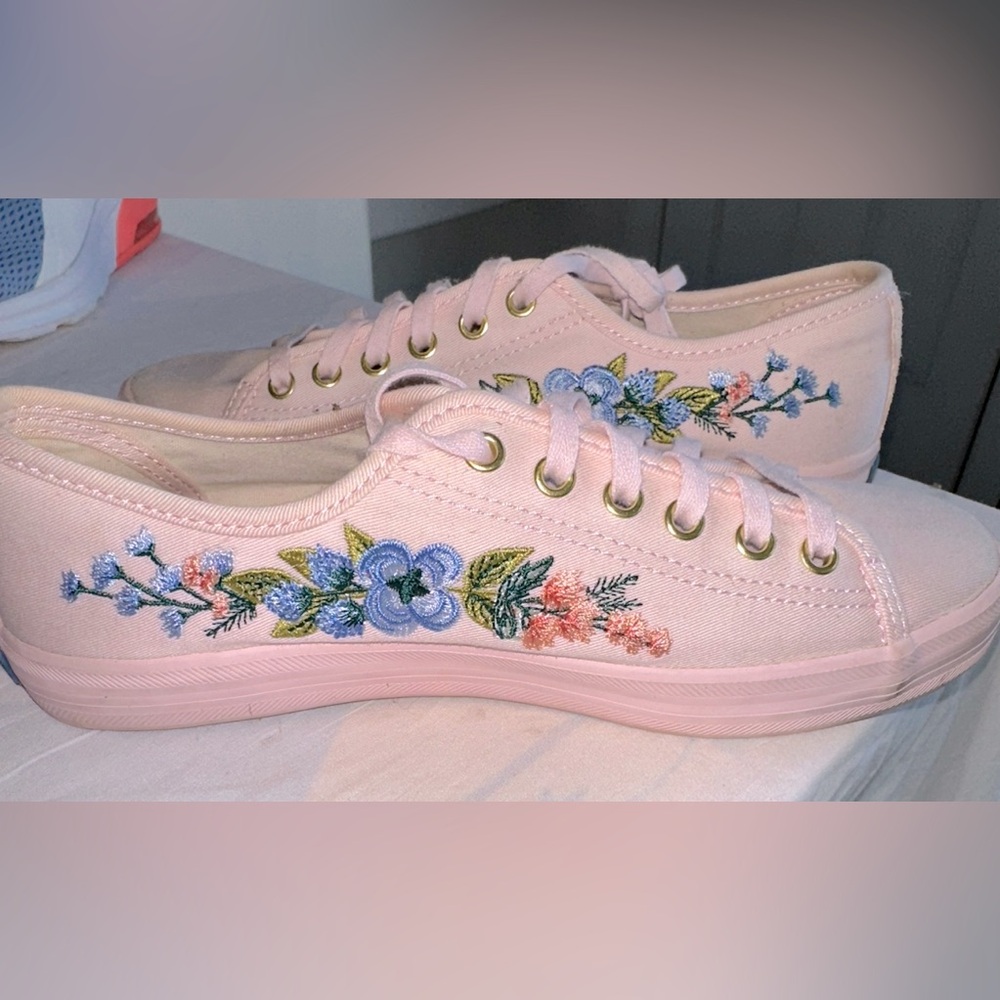 Keds Rifle Paper Co Pink Canvas Sneakers with Floral Embroidery